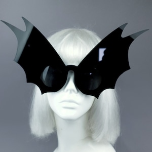 Black Bat Shaped Sunglasses, Drag Queen, Statement, Large Eyewear, Oversized, OTT, Mask, Huge, Enormous, Big, Novelty, Goth, Gothic, Unique