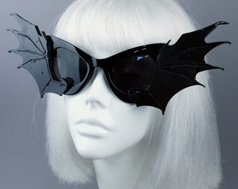 Black Bat Wing Catseye Sunglasses, Statement, Drag Queen, Goth, Gothic, Alt Fashion, Accessories, Vampire, Cats Eye, OTT, Dramatic, XL, UK