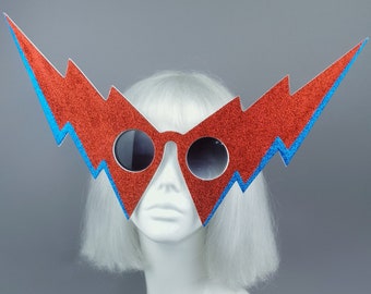 David Bowie Inspired Lightening Bolt Sunglasses, Statement Sunglasses, Large Eyewear, Oversized, OTT, Crazy, Fun, Mask, Aladdin Sane, UK