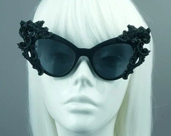 Black Filigree Sunglasses, Oversized, Drag Queen, Baroque, Statement, Goth, Gothic, Alt Fashion, Accessories, Cute, Gothic Couture, Ornate
