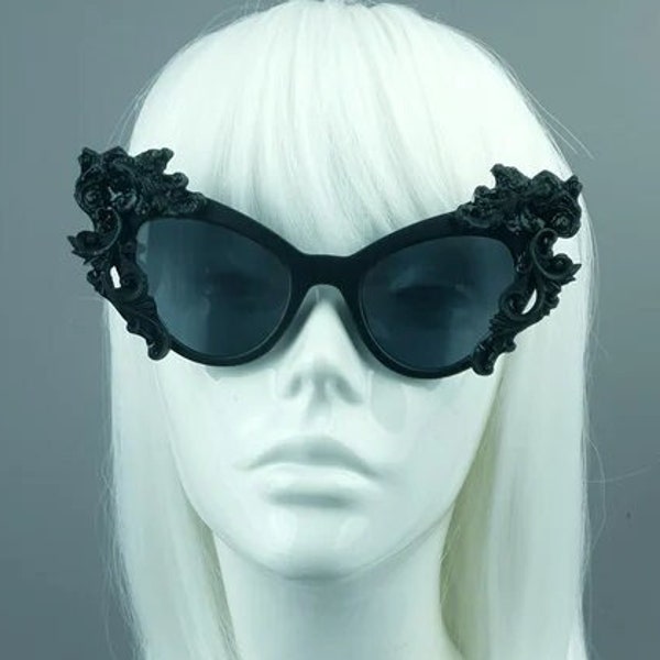 Black Filigree Sunglasses, Oversized, Drag Queen, Baroque, Statement, Goth, Gothic, Alt Fashion, Accessories, Cute, Gothic Couture, Ornate