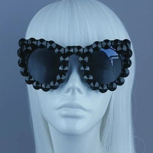 Black Gem Cat Eye Sunglasses, oversized, gothic goth bride, alternative fashion, unique statement, customised fabulous glam stylish, jewel