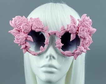 Pink Roses Sunglasses, Flower Floral OTT Statement, Goth Gothic Lolita, Bride Bridal Festival Wedding Accessory Accessories, Gift Present