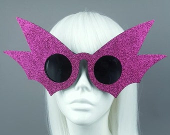 Oversized Pink Glitter Bat Wing Sunglasses,