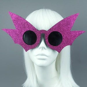 Oversized Pink Glitter Bat Wing Sunglasses,