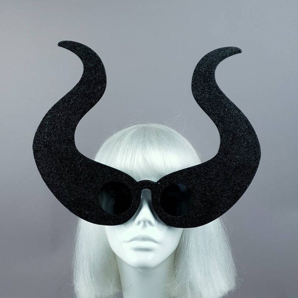 Black Devil Horn Sunglasses, Fetish, Sexy, Drag Queen, Statement, Large Eyewear, Oversized, OTT, Crazy, Fun, Mask, Huge, Enormous, Big, Wild