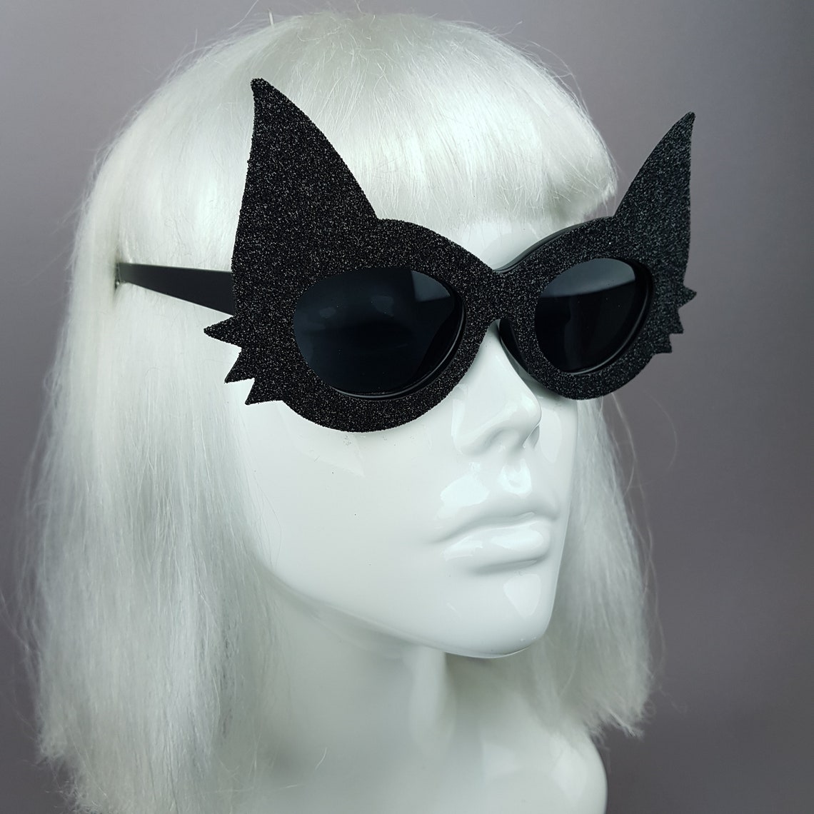 Black Glitter Cat Ear Sunglasses Hen Party Goth Gothic Etsy