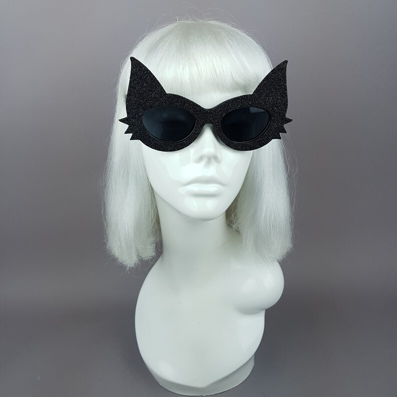Black Glitter Cat Ear Sunglasses Hen Party Goth Gothic Etsy