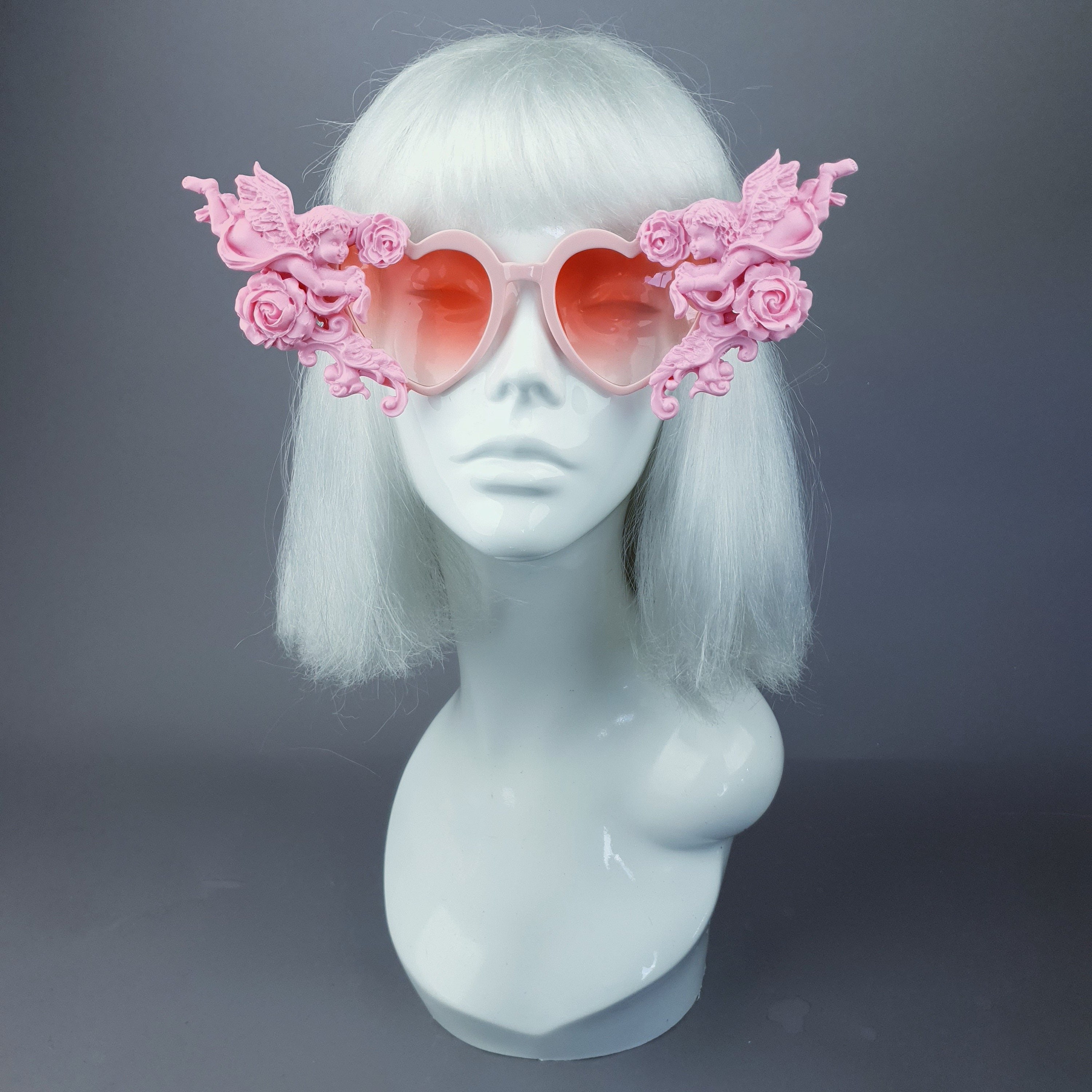 Pastel Pink Heart Shaped Cherub Sunglasses Filigree, Angel 