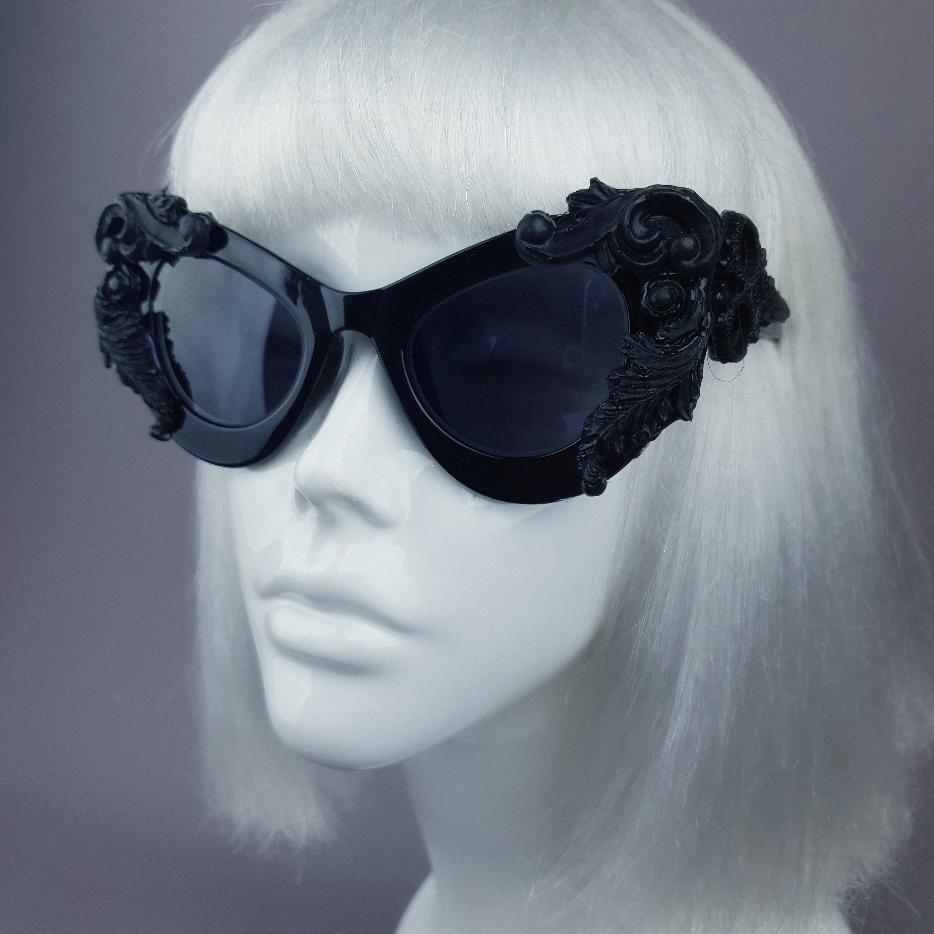 Black Filigree & Scissors Catseye Sunglasses, Baroque, Statement ...