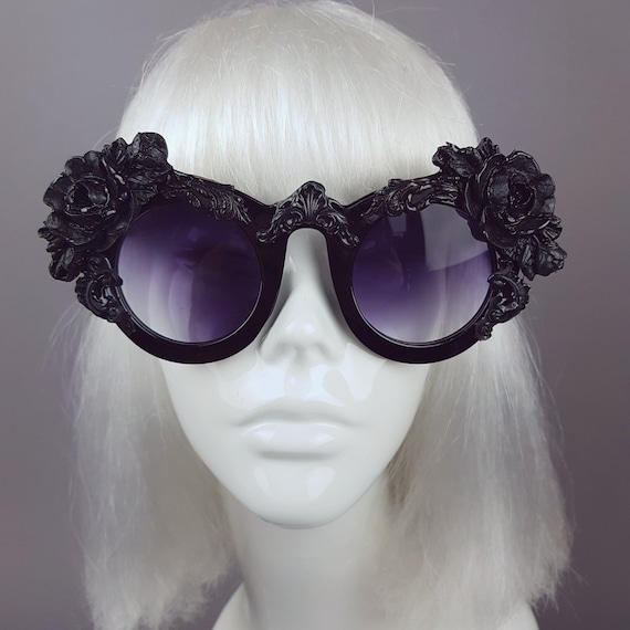 Black Rose Filigree Ornate Sunglasses, Gothic Couture, Goth  display picture 3