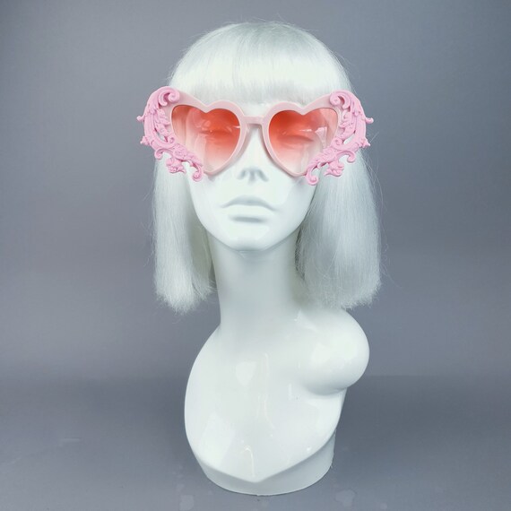 Pink Filigree Heart Shaped Sunglasses, Gothic Lolita, Goth  display picture 1