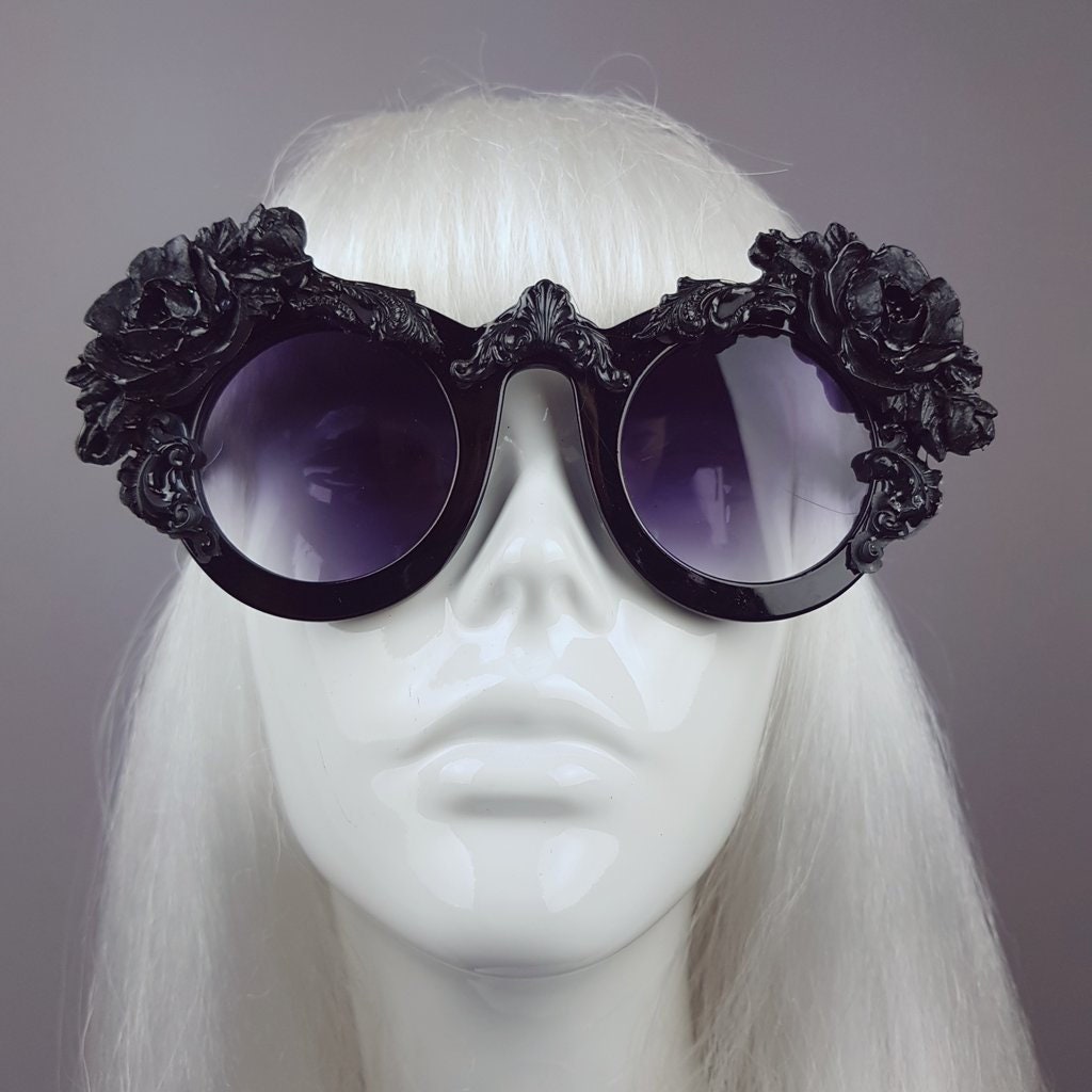 Black Rose Filigree Ornate Sunglasses, Gothic Couture, Goth  display picture 3