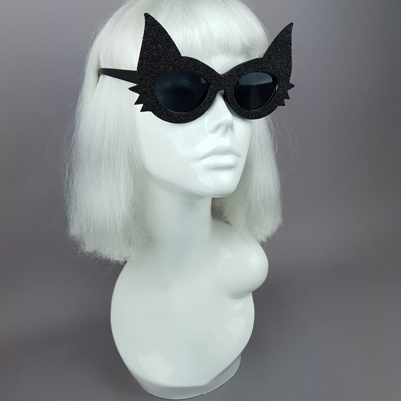 Black Glitter Cat Ear Sunglasses Hen Party Goth Gothic Etsy
