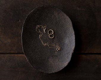 Handmade Ceramic Jewelry Dish | Rustic Brown Trinket, Brown Dish, Black Dish, Rustic Farmhouse, Wabi Sabi, Catch All Ring Dish, Moody Decor