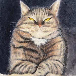 Acquerello di gatto dipinto a mano / Dipinto originale di animali su carta di cotone / Nessuna opera d'arte AI, tela senza cornice / Regalo ritratto felino realistico