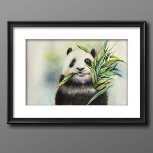 Acquerello raffigurante un panda dipinto a mano – Adorabile scena di foresta di bambù con tenui toni pastello / Decorazione da parete per cameretta con animali selvatici