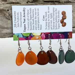 Mini Tagua Nut Earrings, Set of Three Mini Tagua Nut Earrings, Three Tagua Nut Earrings, Set of Orange, Brown and Hunter Green Earrings
