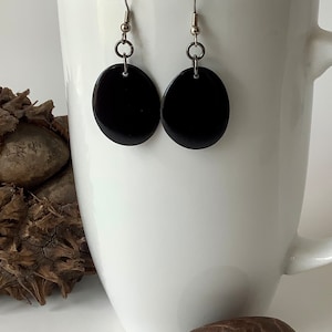 Small Tagua Nut Earrings, Small Black Tagua Nut Earrings, Small Simple Slice Tagua Nut Earrings, Small Black Vegatable Ivory Earrings