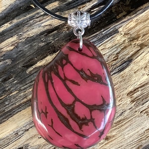 Tagua Nut Necklace, Pink Single Solid Slice Tagua Pendant, Tagua Slice Pendant Pink
