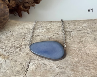 Tagua Nut Pendant, Chambray Blue Tagua Nut Slider Pendant, Chambray Blue Tagua Nut Necklace, Small Tagua Nut Pendant