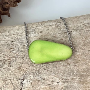 Tagua Nut Pendant, Lime Green Tagua Nut Slider Pendant, Lime Green Tagua Nut Necklace, Small Tagua Nut Pendant