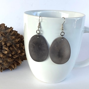 Tagua Nut Earrings, Grey Tagua Nut Earrings, Simple Slice Tagua Nut Earrings, Grey Vegatable Ivory Earrings