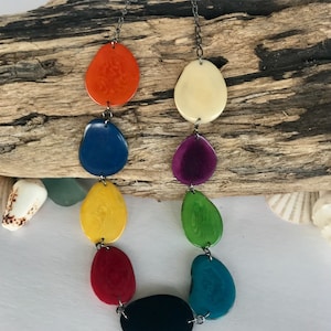 Long Tagua Nut Necklace, Charming Chain Tagua Necklace, Rainbow Color Tagua Necklace