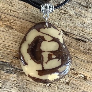 Tagua Nut Necklace, Natural Single Solid Slice Tagua Pendant, Tagua Slice Pendant Natural with Heavy Bark