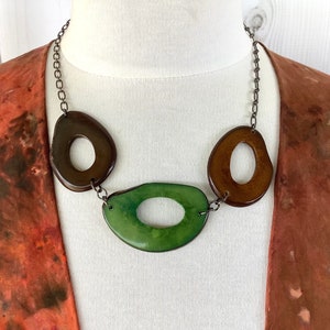 Tagua Nut Necklace, Triple O&#39;s Tagua Necklace, Browns and Green Tagua Necklace