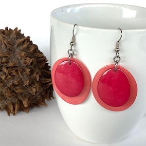 Tagua Nut Earrings, Layered Tagua Nut Earrings, Shades of Pink Layered Tagua Nut Earrings
