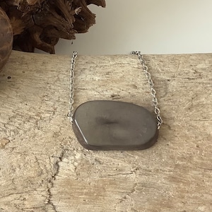 Tagua Nut Pendant, Dark Grey Tagua Nut Slider Pendant, Dark Grey Tagua Nut Necklace, Small Tagua Nut Pendant