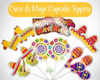Cinco de Mayo-tema Cupcake Toppers | Cinco de Mayo temafestdekorationer | Fiesta Cupcake Toppers | Fiesta temafest | Fiesta inredning