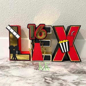 8” Hollywood Theme 3D Letters/Numbers Centerpieces | Decorações para festas com tema de Hollywood | Decoração para festa de aniversário de Hollywood | Festa de Hollywood