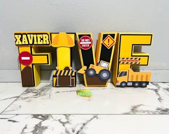 Centros de mesa com letras e números 3D de 20 cm com tema de construção | Decoração para festa de construção | Festa de aniversário com tema de construção | Centros de mesa com tema de construção