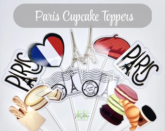 Adornos para cupcakes con temática parisina / Decoraciones para fiestas temáticas de París / Adornos para cupcakes de París / Fiesta de cumpleaños temática de París / Cupcakes con temática parisina
