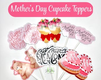 Adornos para cupcakes con temática del Día de la Madre / Decoraciones para fiestas temáticas del Día de la Madre / Adornos para cupcakes del Día de la Madre / Cupcakes del Día de la Madre