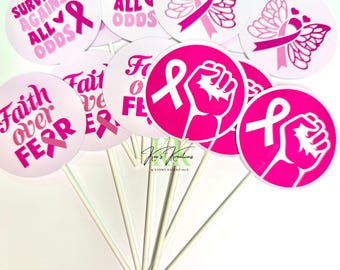 Topos de cupcake para conscientização sobre o câncer de mama | Decoração para festa de conscientização sobre o câncer de mama | Lembrancinhas para festa de conscientização sobre o câncer de mama | Topo para festa de conscientização sobre o câncer de mama