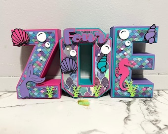 8” Under the Sea/Mermaid Theme 3D Letters/Numbers Centerpieces | Under the Sea/Mermaid Theme Party Decoration | Under the Sea Birthday Party