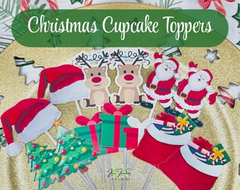 Christmas Theme Cupcake Toppers | Christmas Theme Party Decorations | Christmas Cupcake Toppers | Christmas Theme Party |Christmas