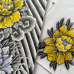 Peonies vol. 1 Original Hand-drawn Procreate Stamp Brush Set for Tattoo Artists - 20 Brushes Elegant Neotraditional Japanese Peony Tattoo