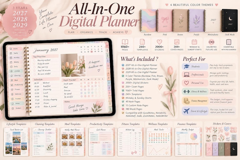 2027-2029 All in One Digital Planner | Hyperlinked iPad Planner ...