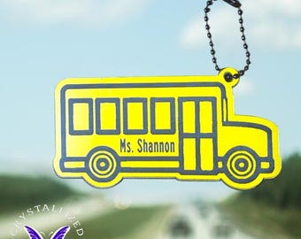 Llavero personalizado para conductor de autobús escolar, regalo personalizado bicolor para conductor de autobús, etiqueta de identificación de autobús escolar de doble cara