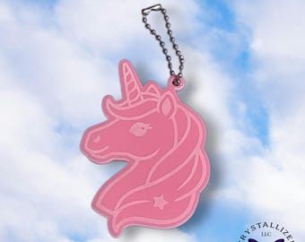 Llavero mágico de unicornio acrílico / Etiqueta para bolso con diseño original grabada con láser