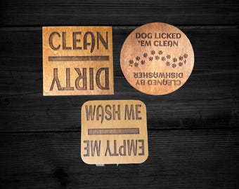 Engraved Wood Dishwasher Magnet | Clean Dirty Sign