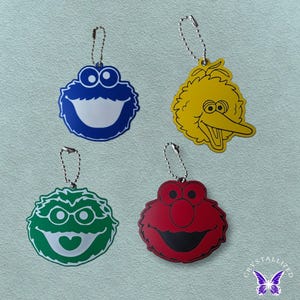 Elmo, Cookie Monster, Big Bird, Oscar Keychains | Double Sided Bag Charm |