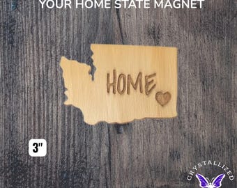 Imán personalizado de estado de origen con corazón / Contorno de madera personalizado del estado