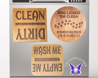 Imán de madera grabado para lavavajillas / Letrero de "Limpio y sucio"