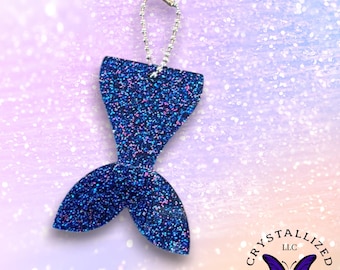 Llavero de cola de sirena / Etiqueta de bolso acrílica brillante y con purpurina