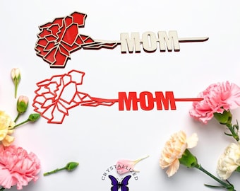 Adorno floral personalizado para el Día de la Madre: estaca personalizada para clavel, decoración de ramo en madera y acrílico grabada.